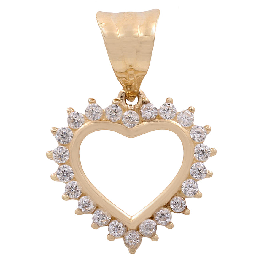Miral Jewelry 14K Yellow Gold Heart Pendant encircled by small cubic zirconias, with a polished gold bail.