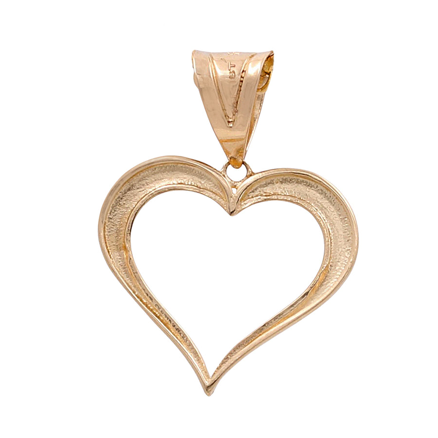 Miral Jewelry's 14K Yellow Gold Heart Pendant with a textured finish and Cubic Zirconias, featuring a polished loop for attachment.