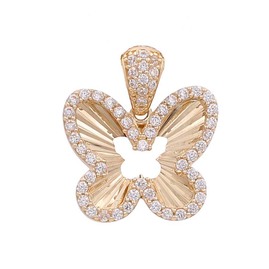 Miral Jewelry 14K Yellow Gold Butterfly Pendant with Cubic Zirconias, isolated on a white background.