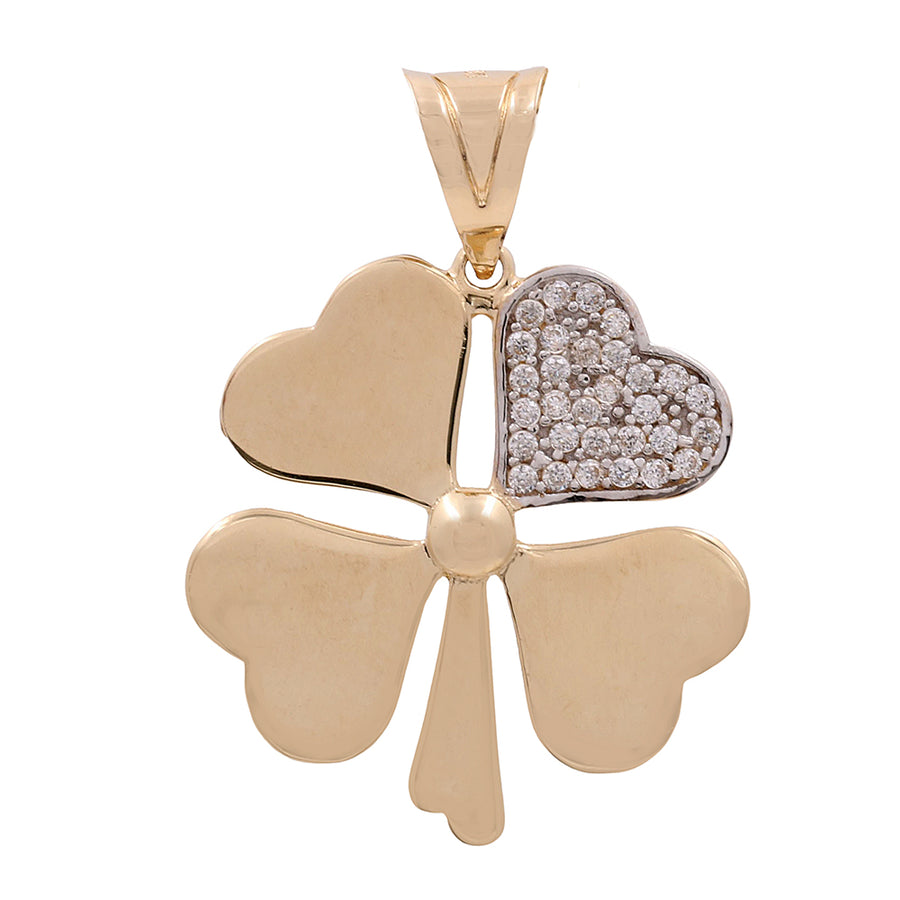 14K Yellow Gold Fashion Clover Pendant with Cubic Zirconias by Miral Jewelry