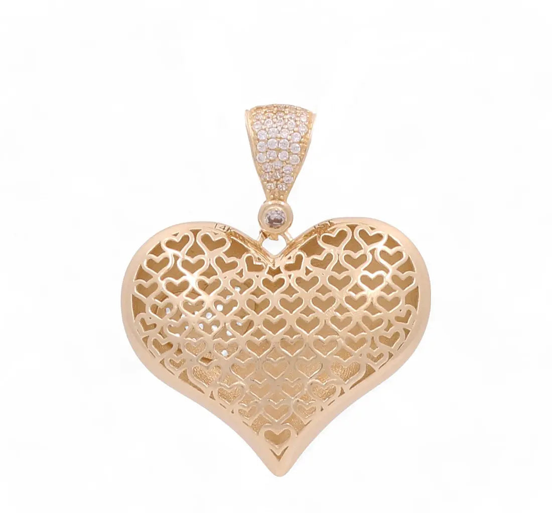 14K Yellow Gold Fashion Heart with Cz Women's Pendant Miral Jewelry