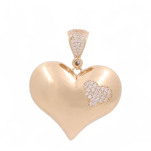 14K Yellow Gold Fashion Heart with Cz Women's Pendant Miral Jewelry