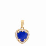 14K Yellow Gold Heart Blue with Cz Pendant