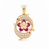 14K Yellow Gold Diamond Cut Dolphin And Flower With Cz Pendant