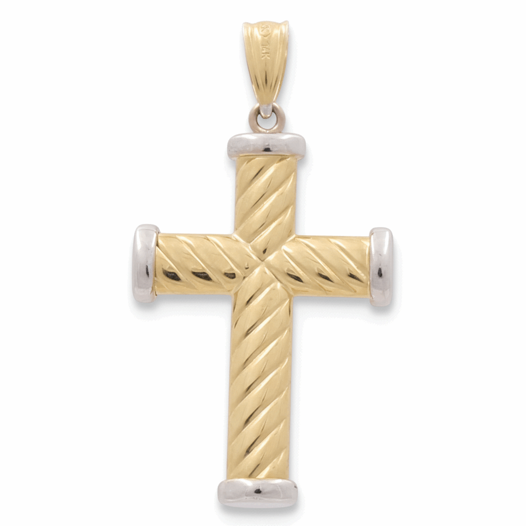 14K Two Tone White/Yellow Gold   Cross Pendant