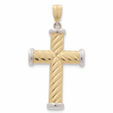 14K Two Tone White/Yellow Gold   Cross Pendant
