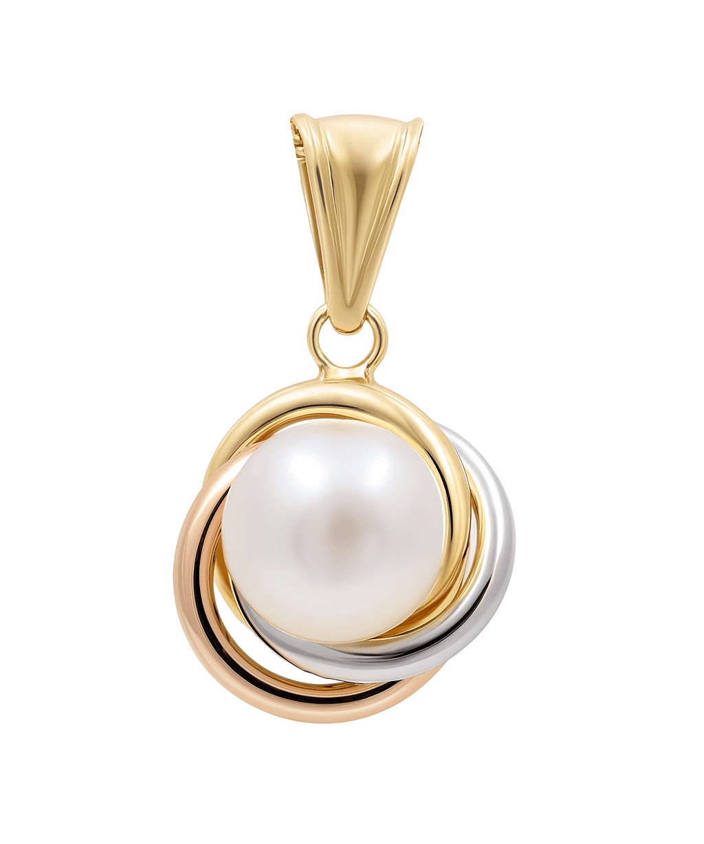 14K Tri Color Gold  Pearl Pendant