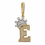 14K Two Tone White/Yellow Gold  Initial E with Crown and Cz Pendant