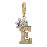14K Two Tone White/Yellow Gold  Initial E with Crown and Cz Pendant