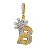 14K Two Tone White/Yellow Gold Inicial B with Crown Women's Pendant