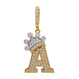 14K Two Tone White/Yellow Gold  Initial A with Crown and Cz Pendant