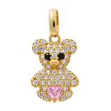 14K Yellow Gold  Pink Bear Pendant with Cz