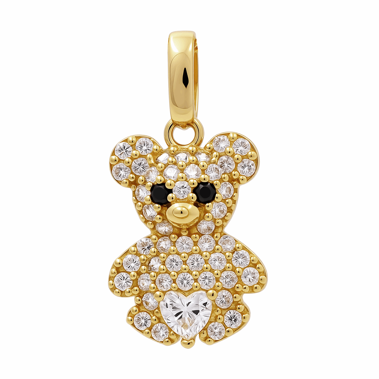14K Yellow Gold  White Bear Pendant with Cz