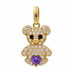 14K Yellow Gold  Purple Bear Pendant with Cz