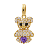 14K Yellow Gold  Purple Bear Pendant with Cz