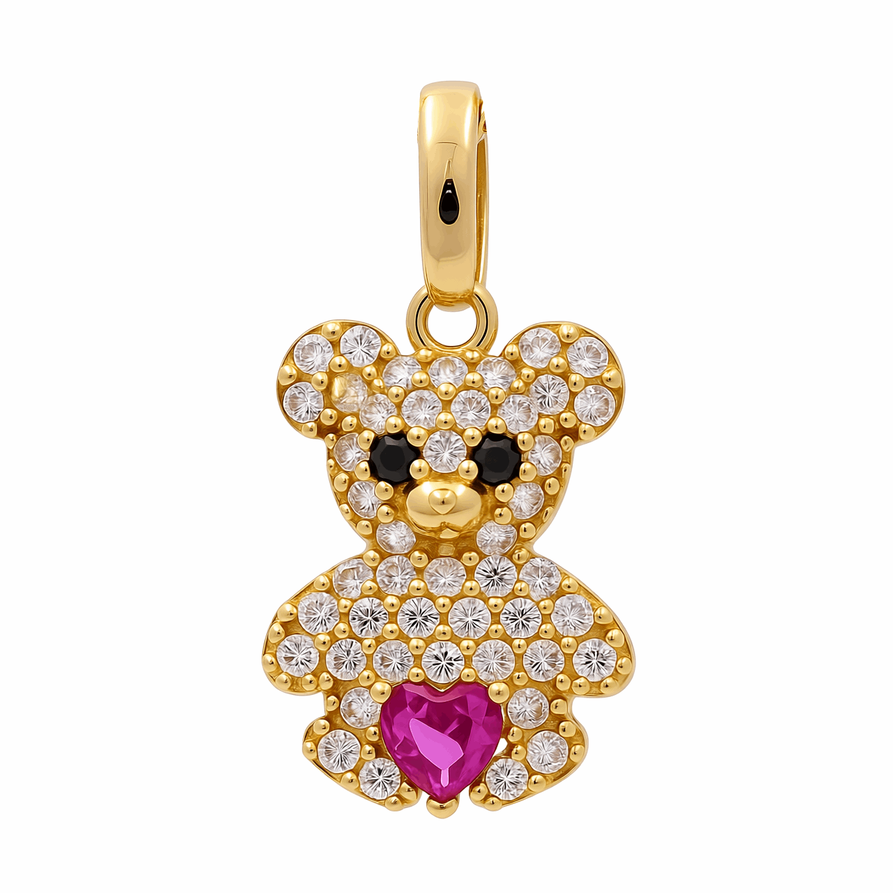 14K Yellow Gold  Red Bear Pendant with Cz