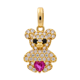 14K Yellow Gold  Red Bear Pendant with Cz