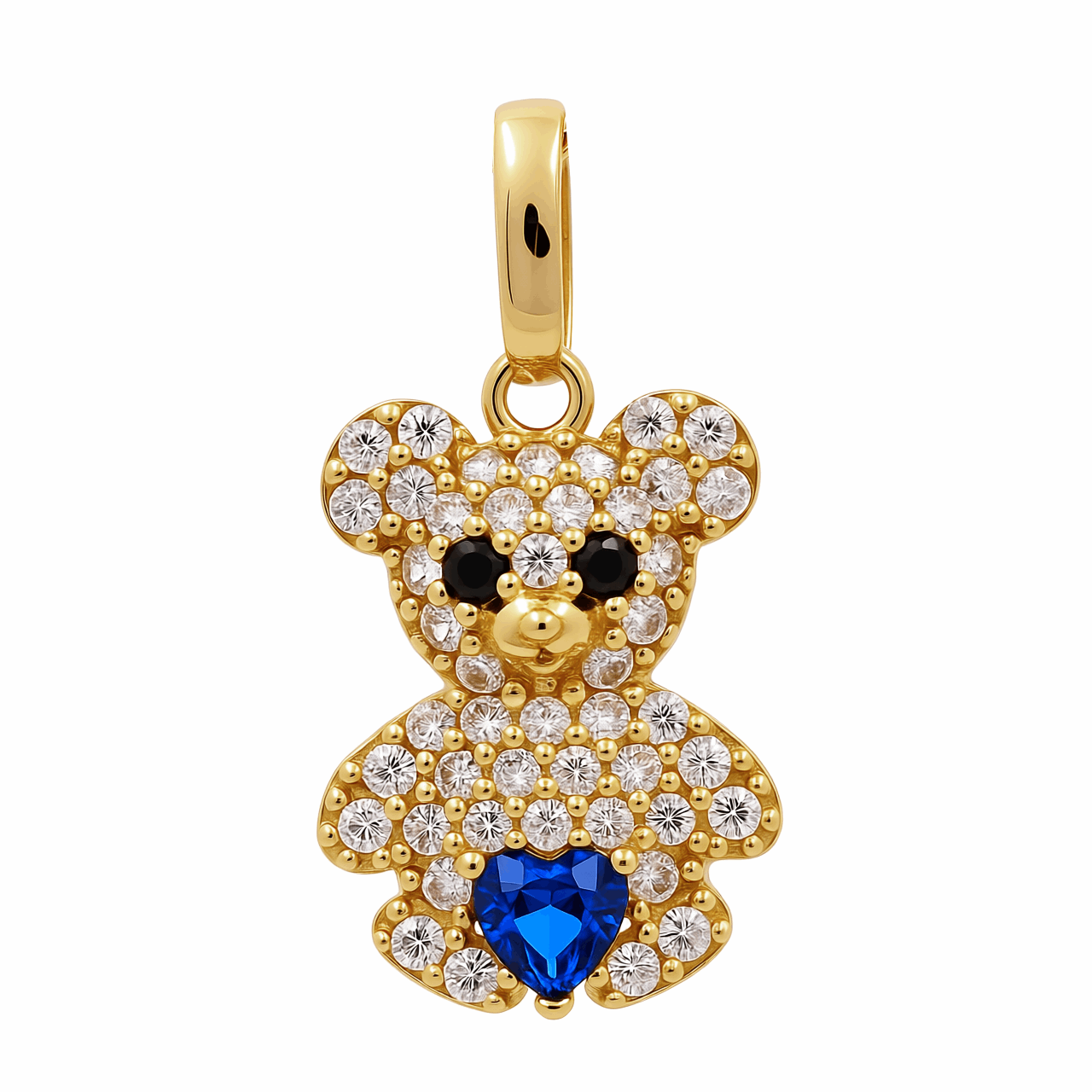 14K Yellow Gold  Dark Blue Bear Pendant with Cz