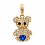 14K Yellow Gold  Dark Blue Bear Pendant with Cz