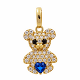 14K Yellow Gold  Dark Blue Bear Pendant with Cz