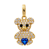14K Yellow Gold  Dark Blue Bear Pendant with Cz