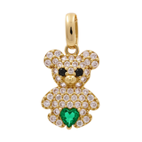14K Yellow Gold  Green Bear Pendant with Cz