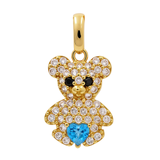 14K Yellow Gold  Light Blue Bear Pendant with Cz