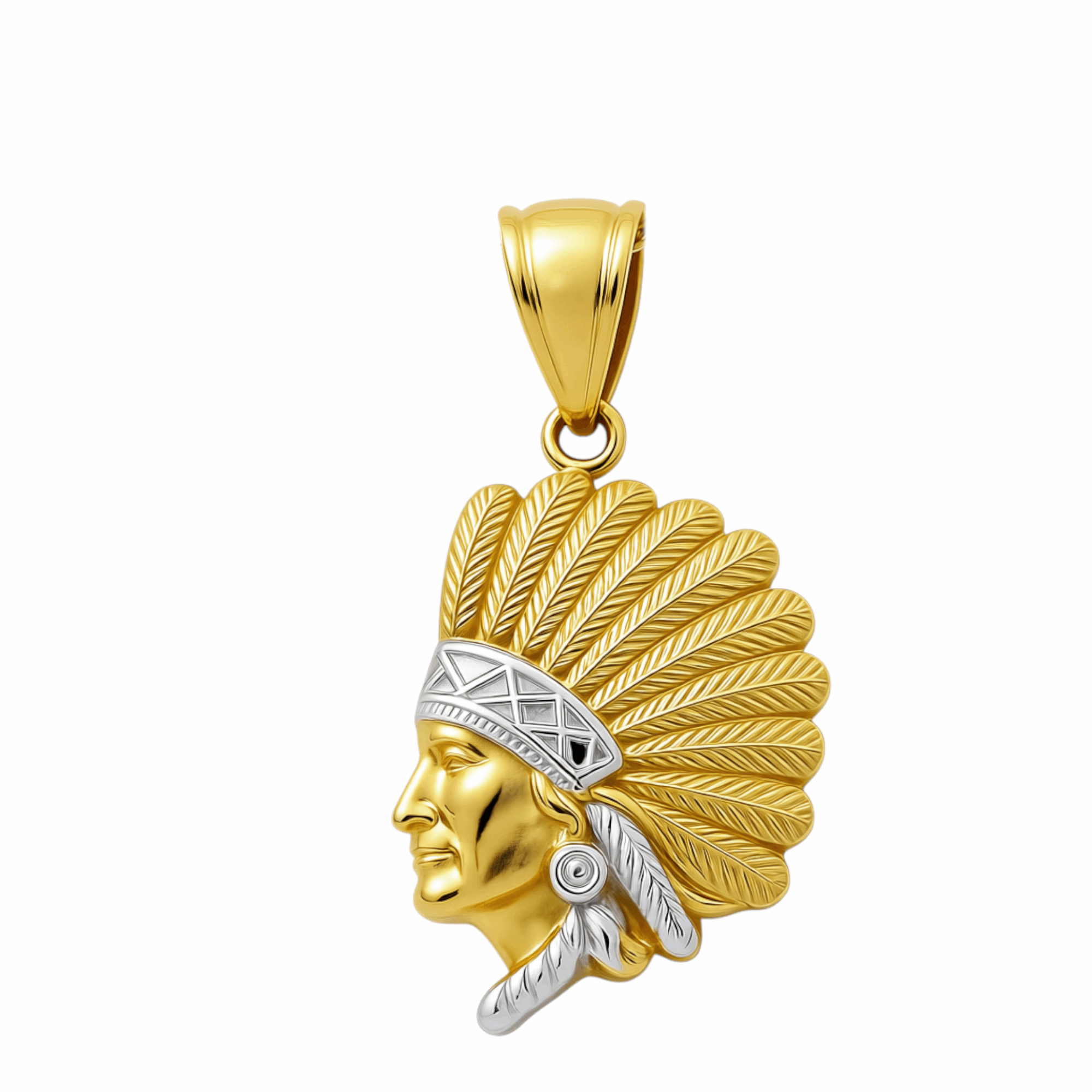 10K Two Tone White/Yellow Gold Indian Men's Pendant
