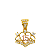 10K Yellow Gold Crown Heart 15 Women's Pendant