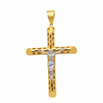 10K Two Tone White/Yellow Gold Crucifix Unisex Pendant