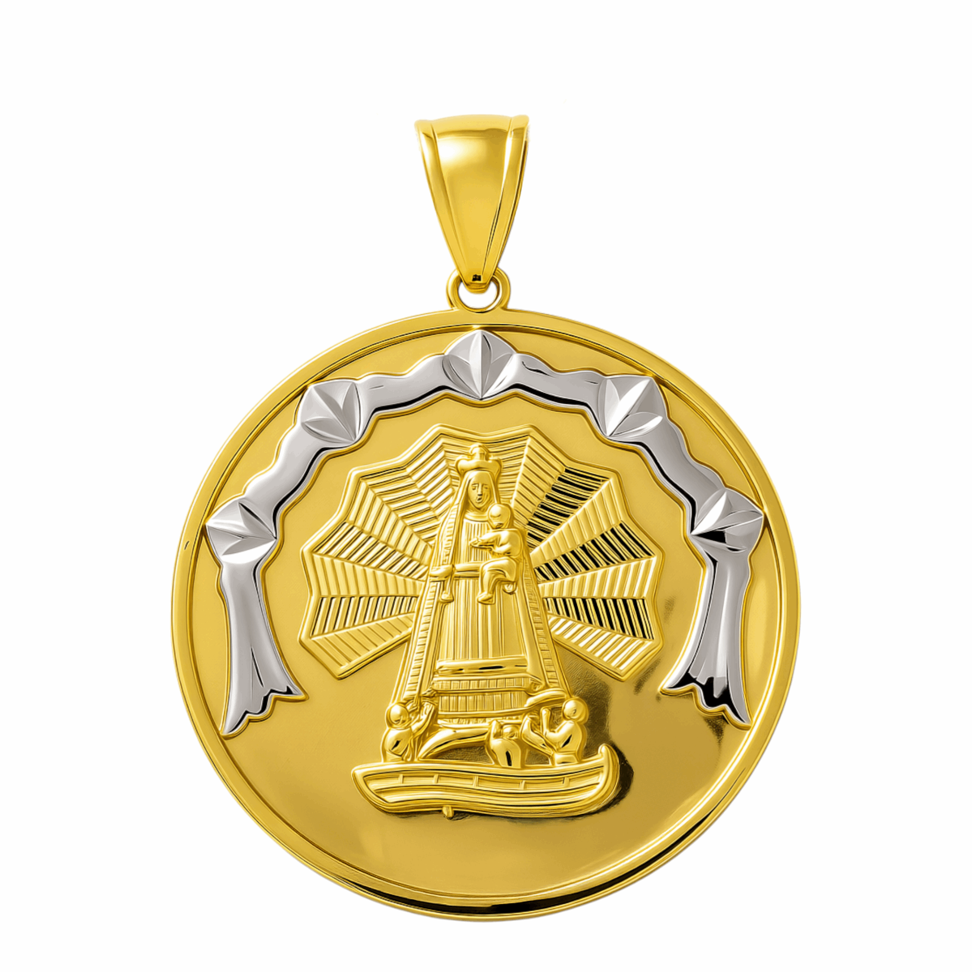 10K Two Tone White/Yellow Gold  Caridad del Cobre Unisex Pendant