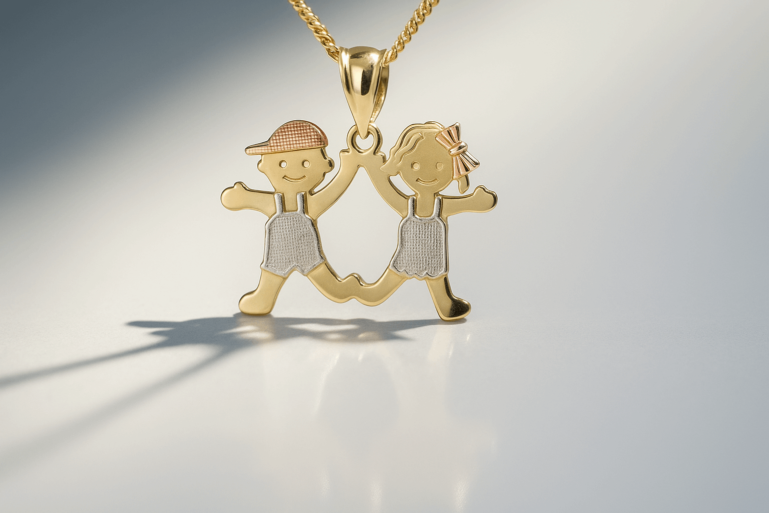 14K Tri Color  Boy and Girl Pendant