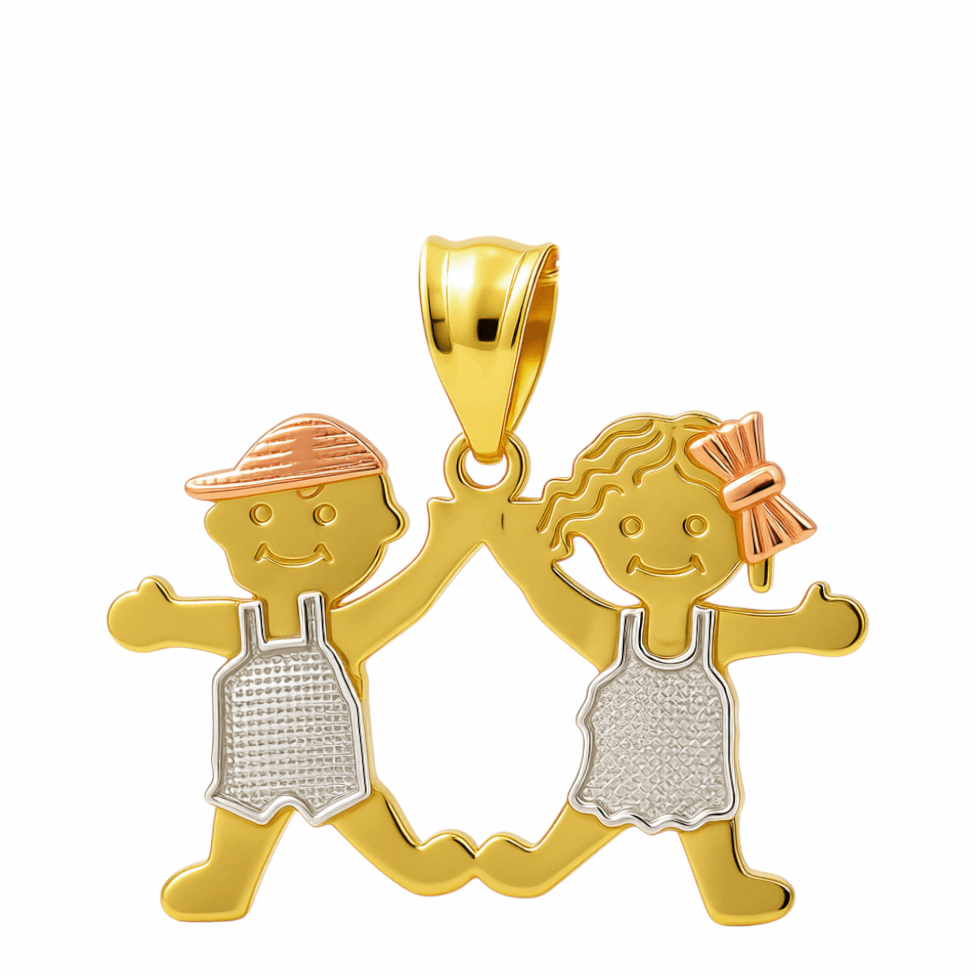 14K Tri Color  Boy and Girl Pendant