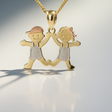 14K Tri Color  Boy and Girl Pendant