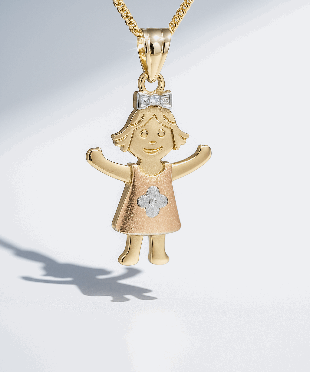 14K Tri Color  Girl Pendant