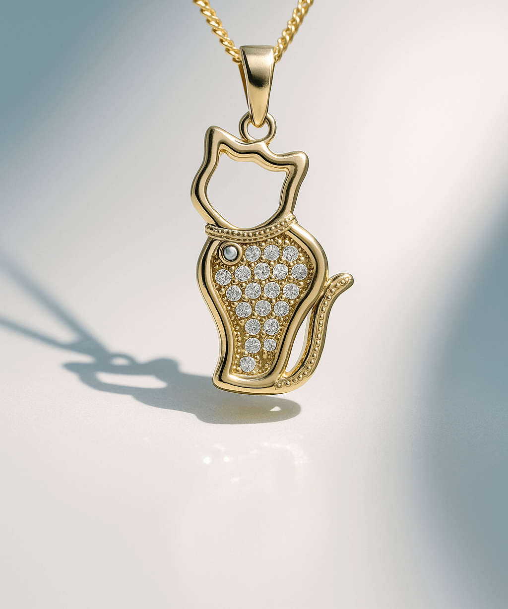 14K Yellow Gold Cat with Cz Pendant