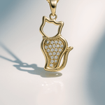 14K Yellow Gold Cat with Cz Pendant