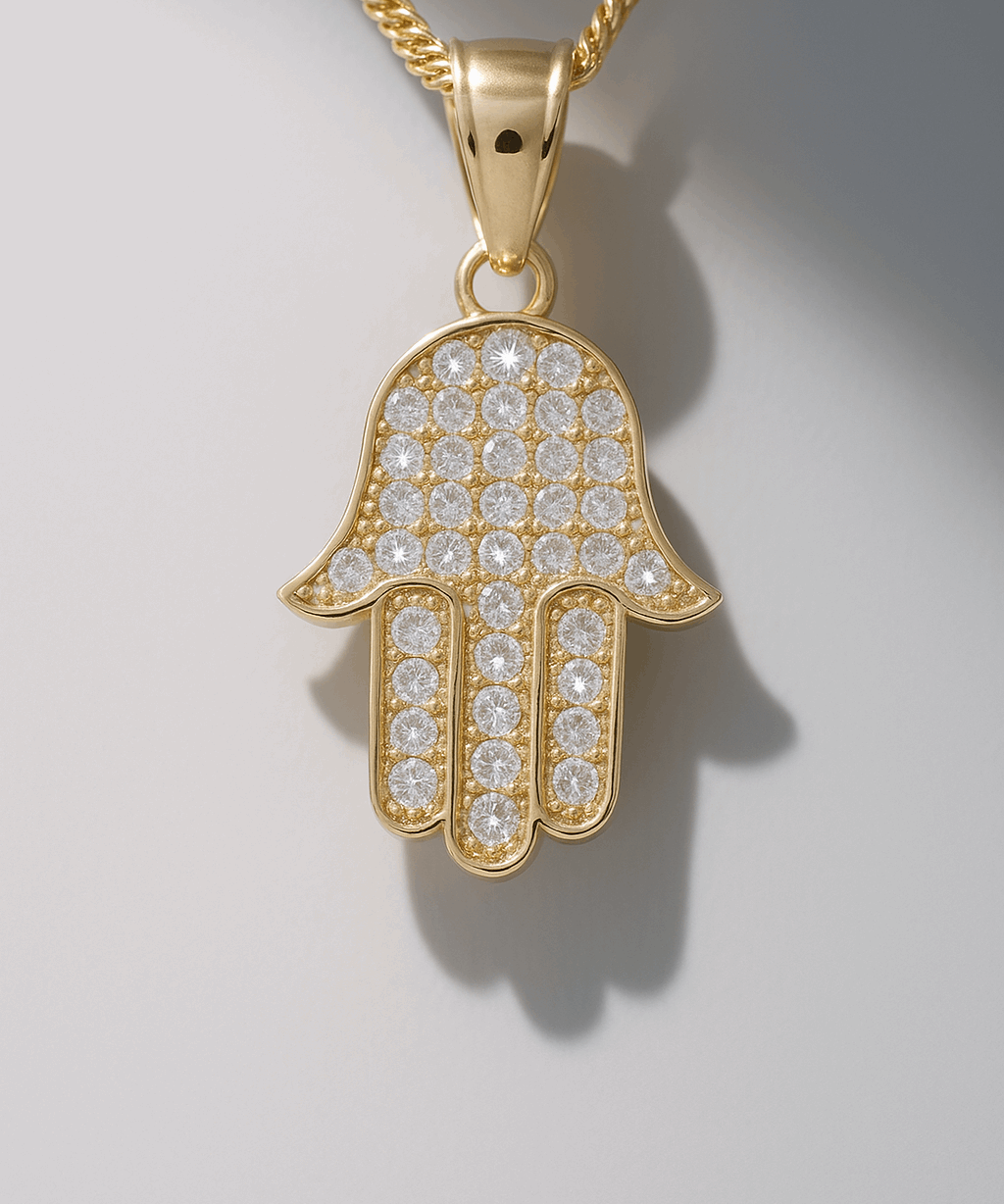 14K Yellow Gold Hamsa Hand with Cz Pendant