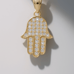 14K Yellow Gold Hamsa Hand with Cz Pendant