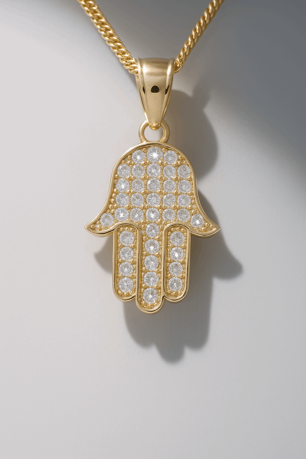 14K Yellow Gold Hamsa Hand with Cz Pendant