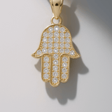 14K Yellow Gold Hamsa Hand with Cz Pendant