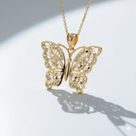 14K Yellow Gold Diamond Cut Butterfly Pendant