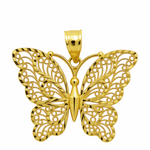 14K Yellow Gold Diamond Cut Butterfly Pendant