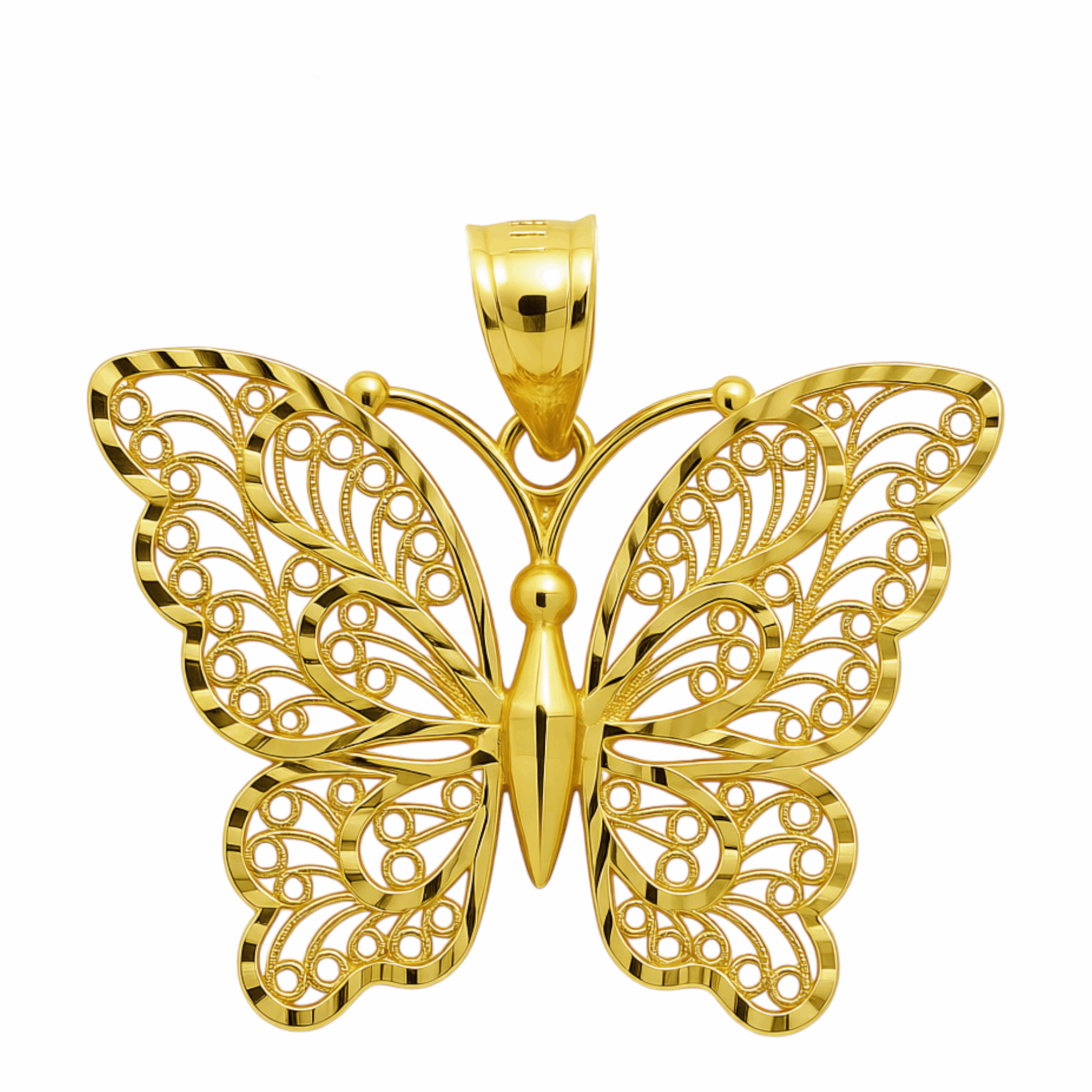 14K Yellow Gold Diamond Cut Butterfly Pendant