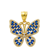 14K Yellow Gold Blue Butterfly Pendant