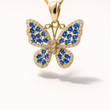 14K Yellow Gold Blue Butterfly Pendant