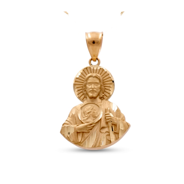 14K Gold San Judas Tadeo Bust Pendant Satin