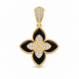 14K Yellow Gold Flower With Onyx Pendant