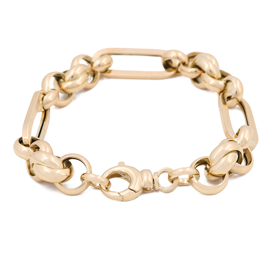 A Miral Jewelry 14K yellow gold fashion link bracelet with an oval link.