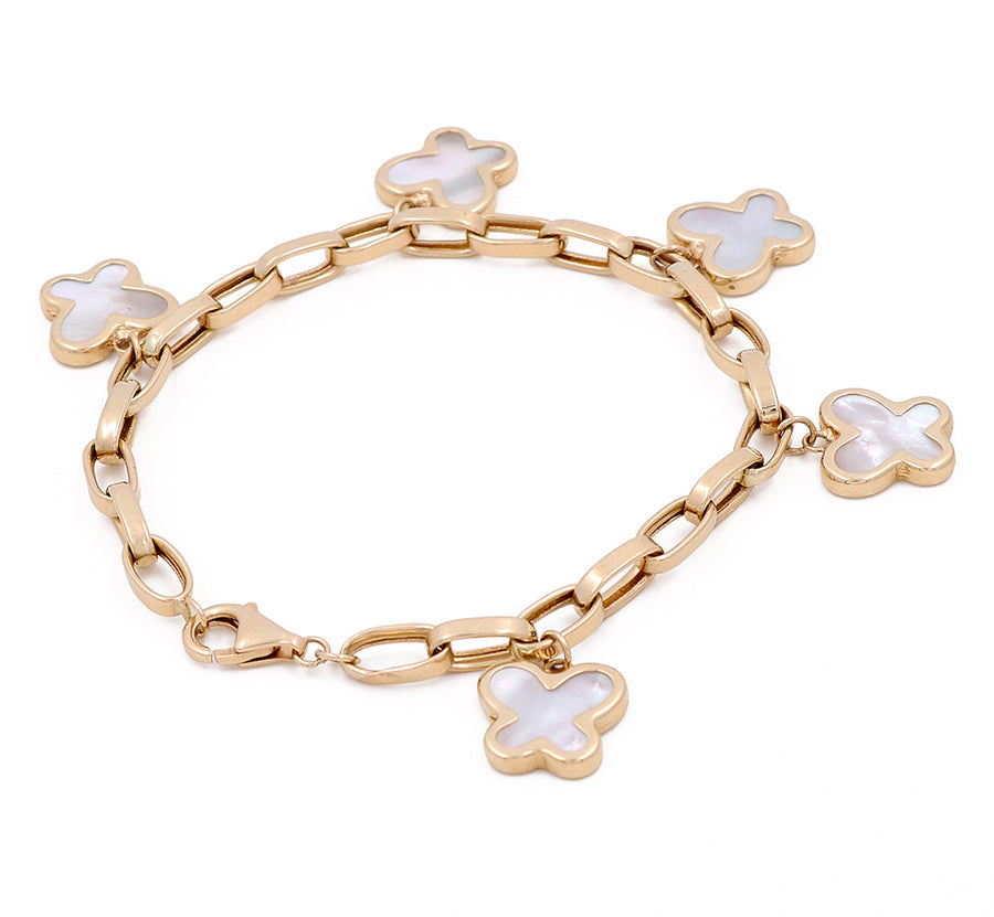 A Miral Jewelry 14K Yellow Gold Fashion Flowers Bracelet with Large Links, perfect for fashion enthusiasts.